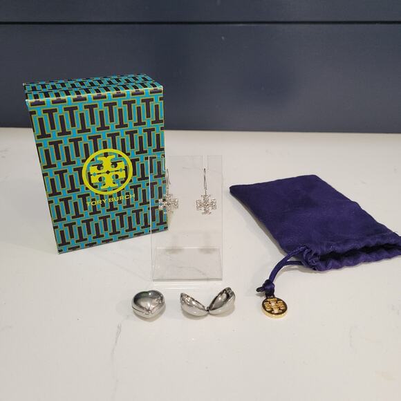 Tory Burch Heart Locket Earrings In Antique Pewter - Picture 8 of 15